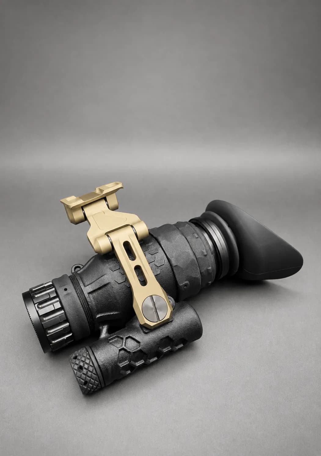 LNVM three-quarter view, objective forward, grey studio background